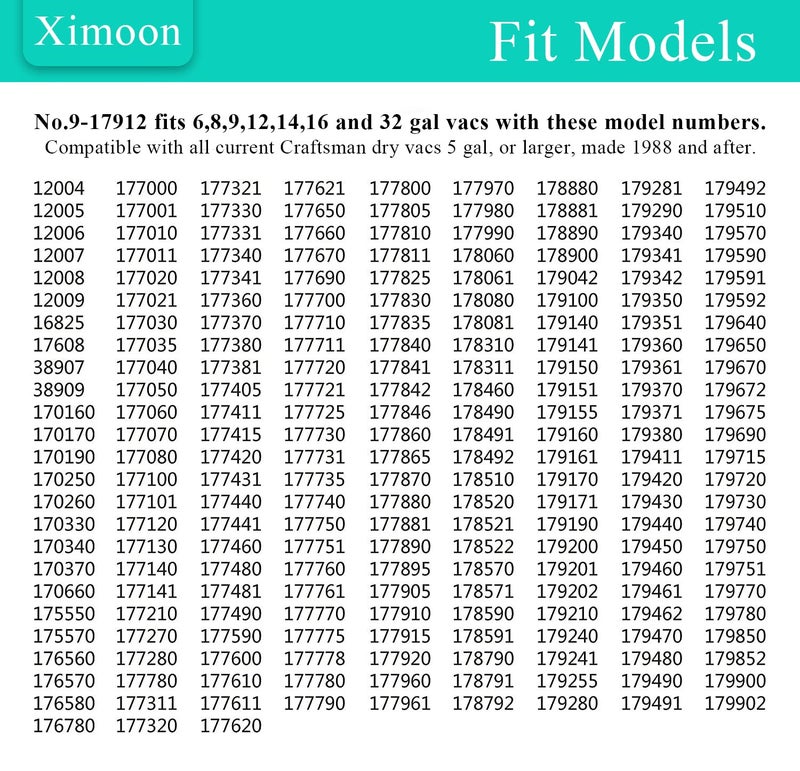 Ximoon Shop Vac Filters 17912 Filter Replacement for Craft'sman 9-17912 Wet/Dry Vacuum Filter, Fit 5 6 8 9 12 14 16 and 32 Gal Vacs - Image 3